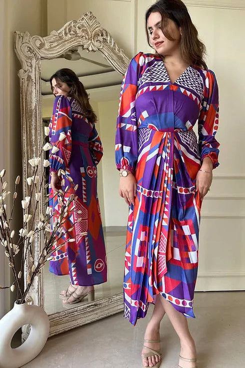 Abstract Print Drape Dress